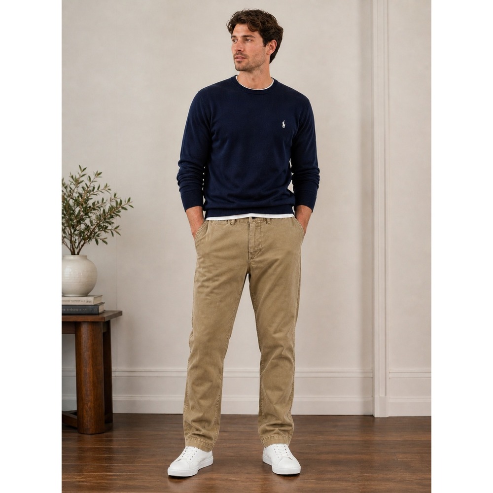 American Eagle Flex Chino Pants Men 30x32 Khaki Tan Slim Straight Stretch Cotton